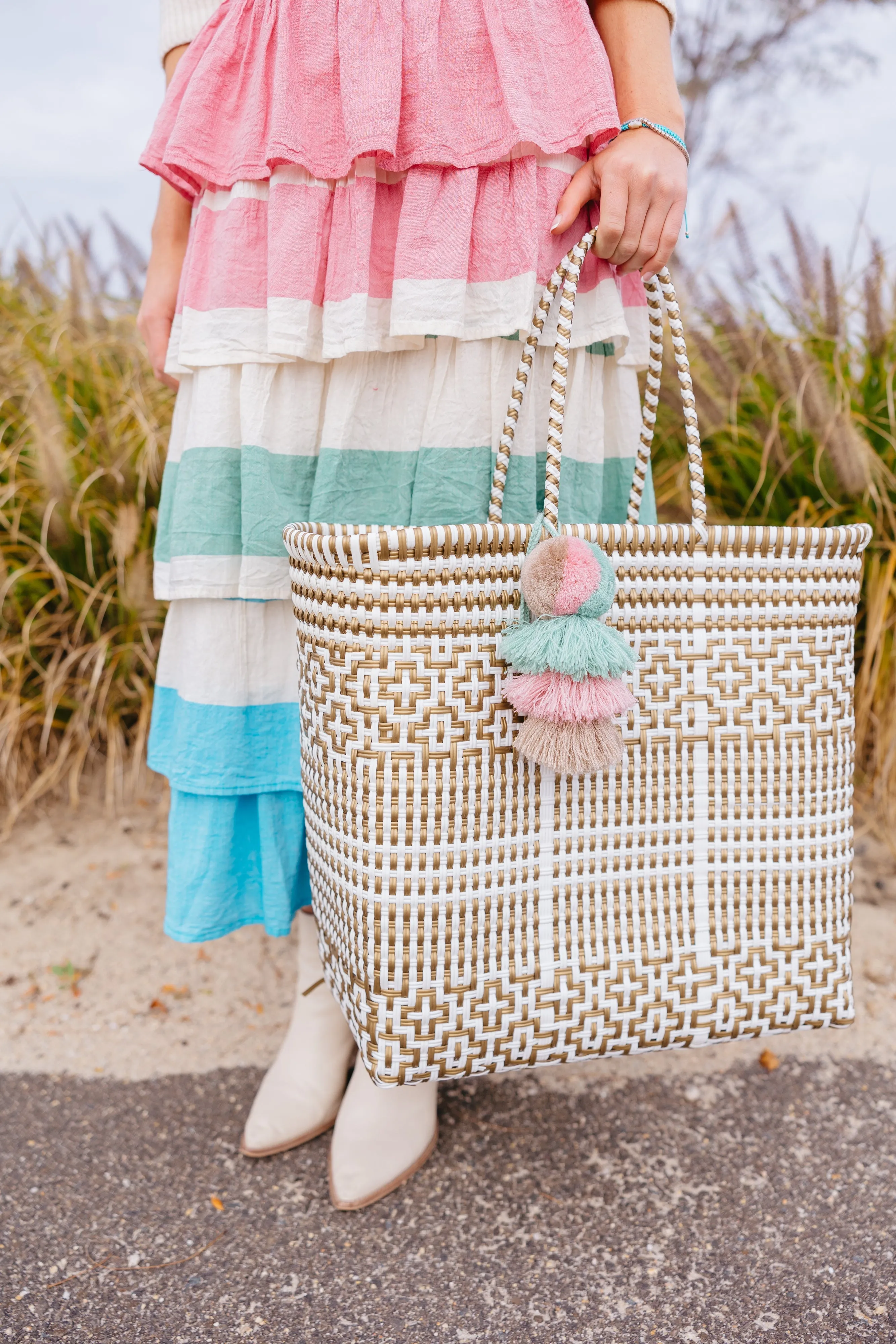 Preppy Tile Gold & White Citron Tote