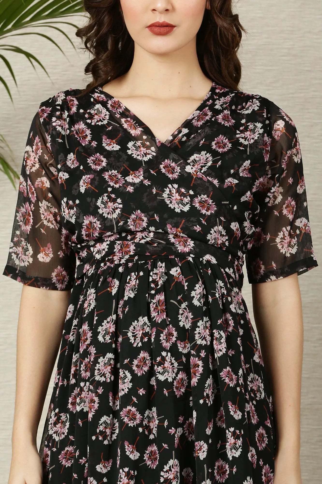 Pretty Rich Black Floral Maternity & Nursing Hi-Low Wrap Dress