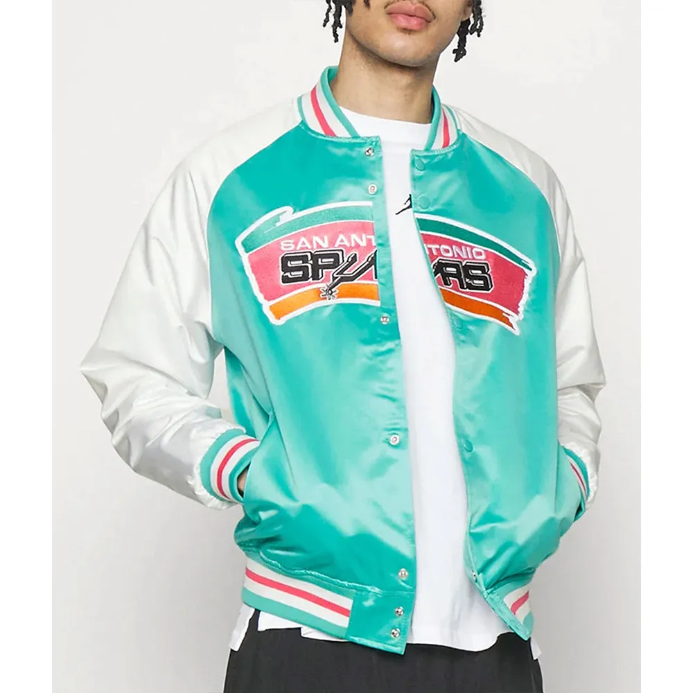 Prime Time Aqua/White San Antonio Spurs Varsity Satin Jacket