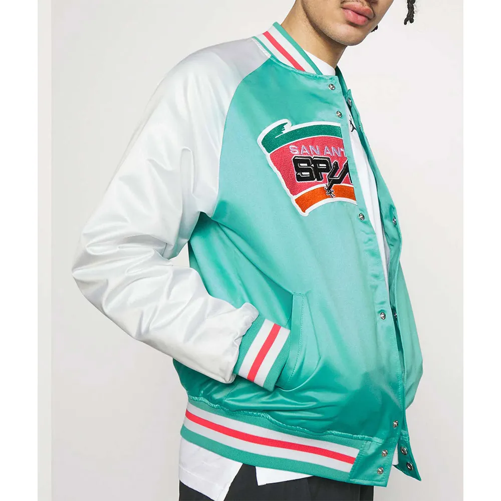 Prime Time Aqua/White San Antonio Spurs Varsity Satin Jacket