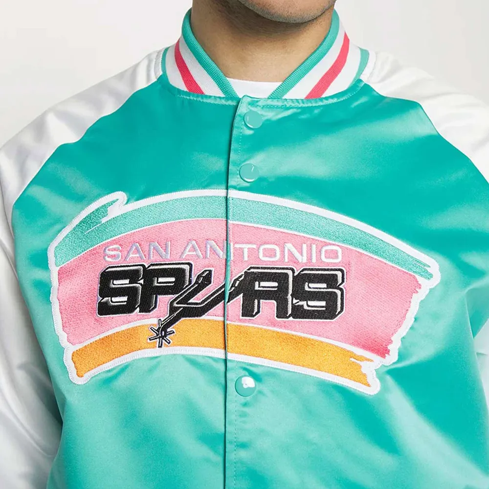 Prime Time Aqua/White San Antonio Spurs Varsity Satin Jacket