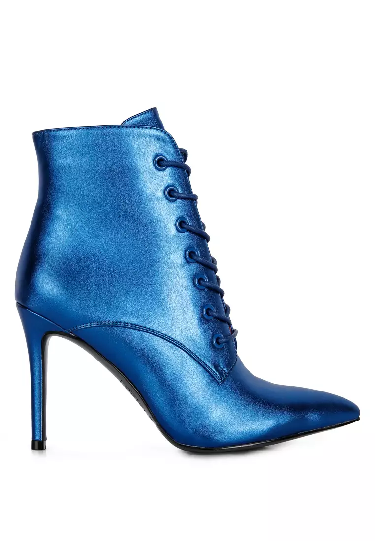 Rag & CO. Blue Metallic High Heeled Ankle Boot