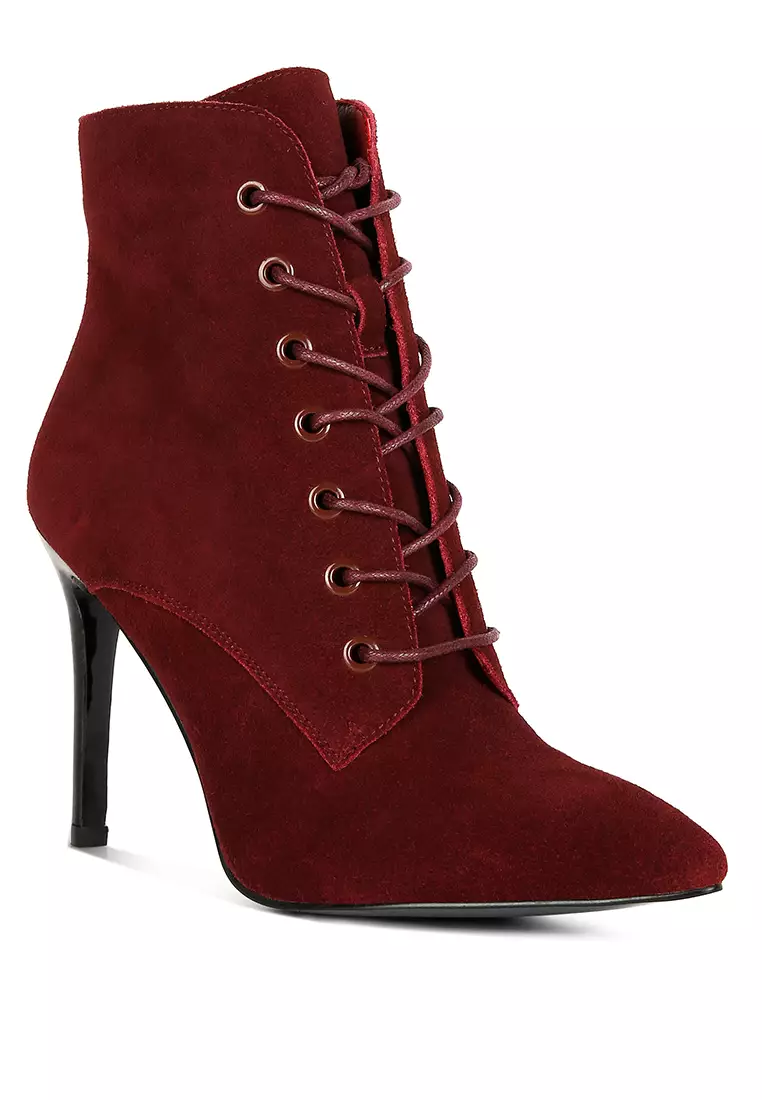 Rag & CO. Burgundy Suede Leather High Heeled Ankle Boot