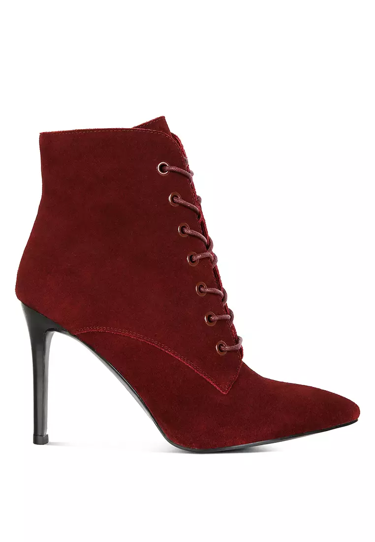 Rag & CO. Burgundy Suede Leather High Heeled Ankle Boot