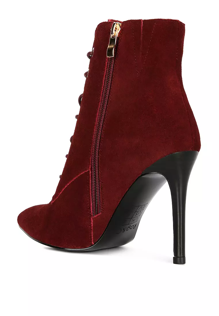 Rag & CO. Burgundy Suede Leather High Heeled Ankle Boot