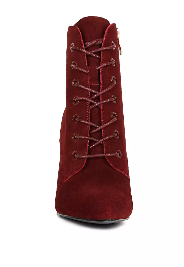 Rag & CO. Burgundy Suede Leather High Heeled Ankle Boot