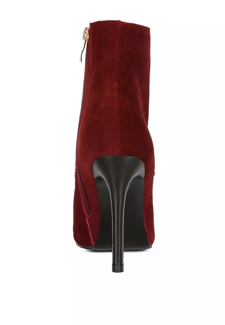 Rag & CO. Burgundy Suede Leather High Heeled Ankle Boot