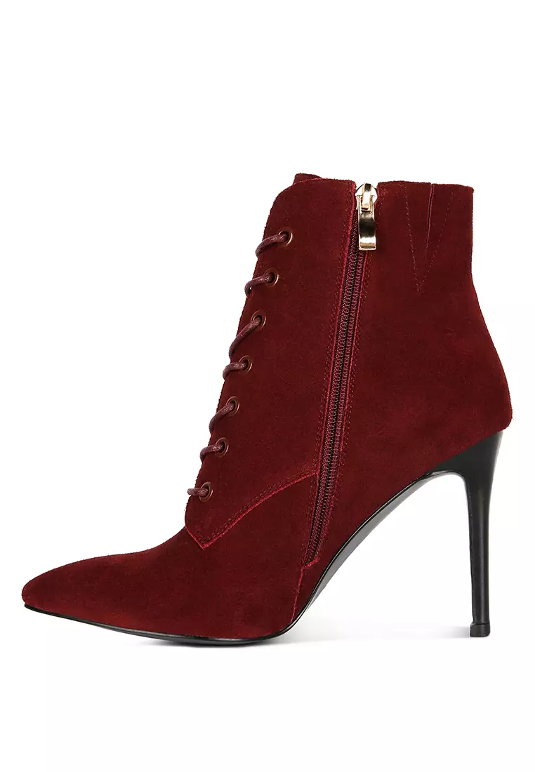 Rag & CO. Burgundy Suede Leather High Heeled Ankle Boot