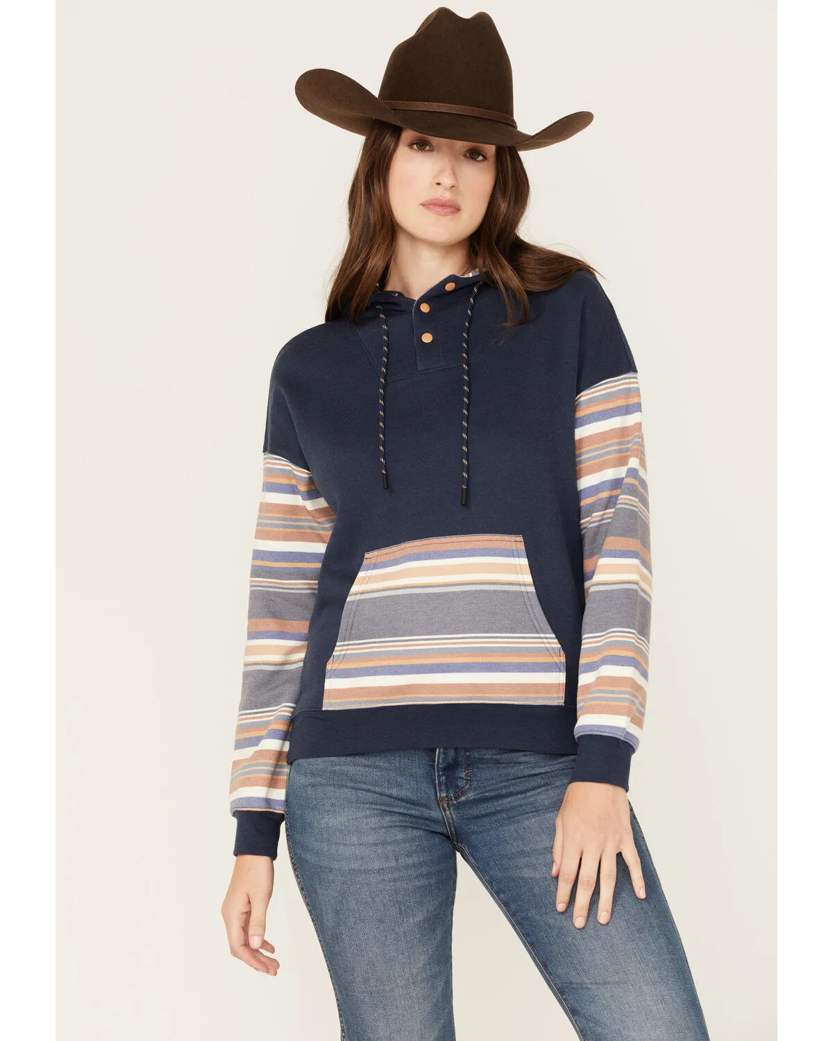 RANK 45® Women's Stripe Contrast Hooded Pullover