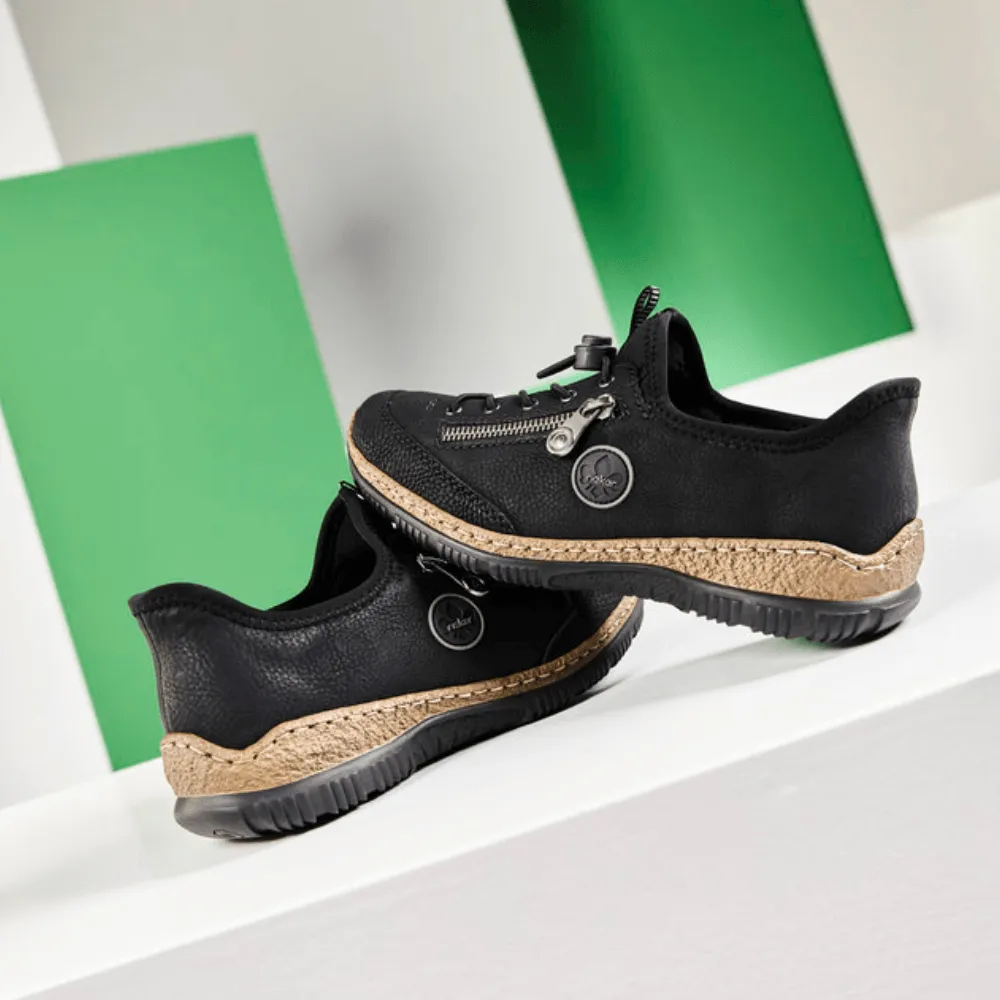 Rieker N3267 Black Toggle Lace Slip On Trainers