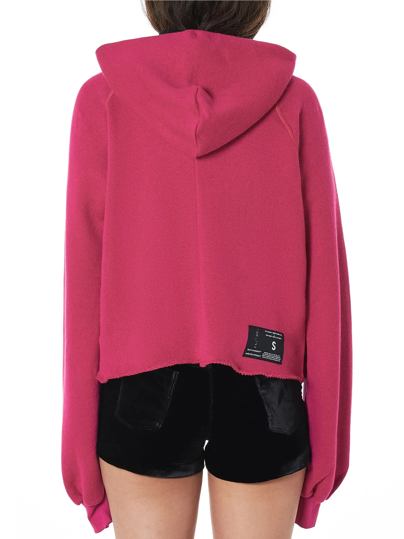 Ripped Neck Hooded Pullover (UWBB040F18008001-FUCHSIA)