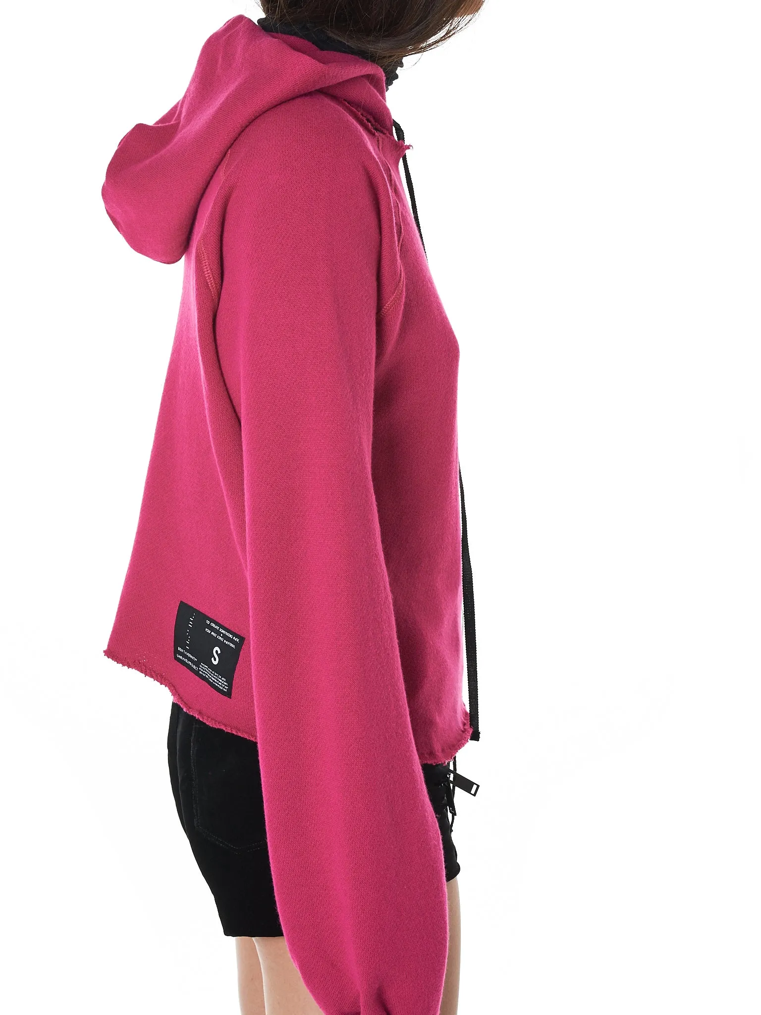 Ripped Neck Hooded Pullover (UWBB040F18008001-FUCHSIA)