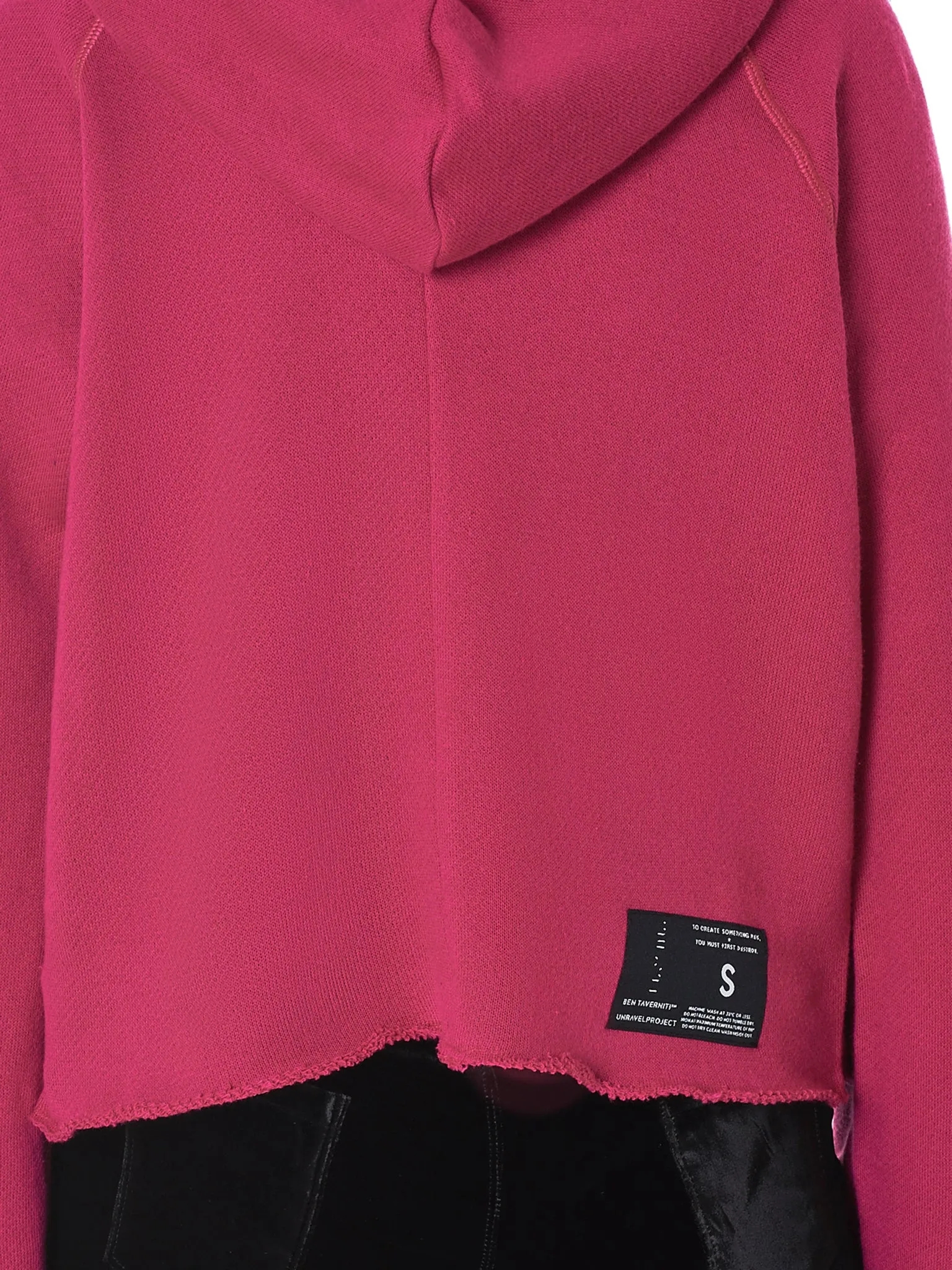 Ripped Neck Hooded Pullover (UWBB040F18008001-FUCHSIA)