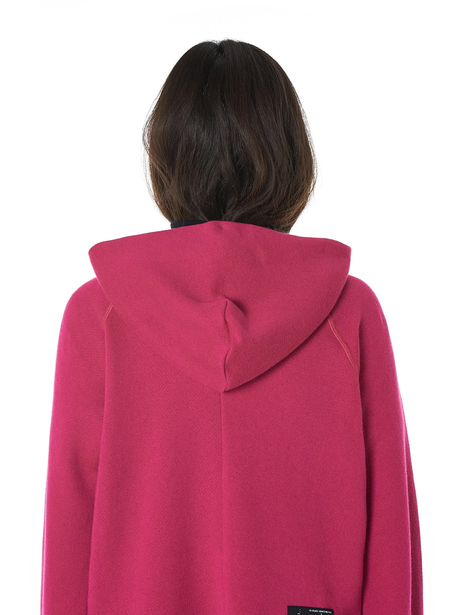 Ripped Neck Hooded Pullover (UWBB040F18008001-FUCHSIA)