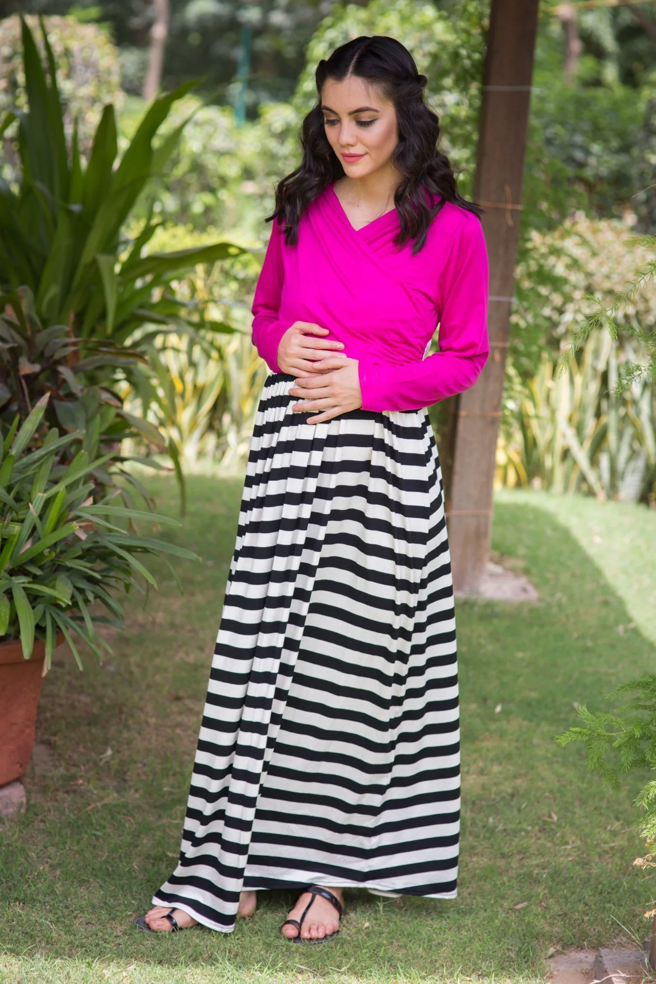 Rose Striped Maternity & Nursing Wrap Dress