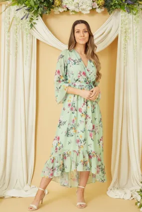 Sage Green Oriental Butterfly High Wrap Dress