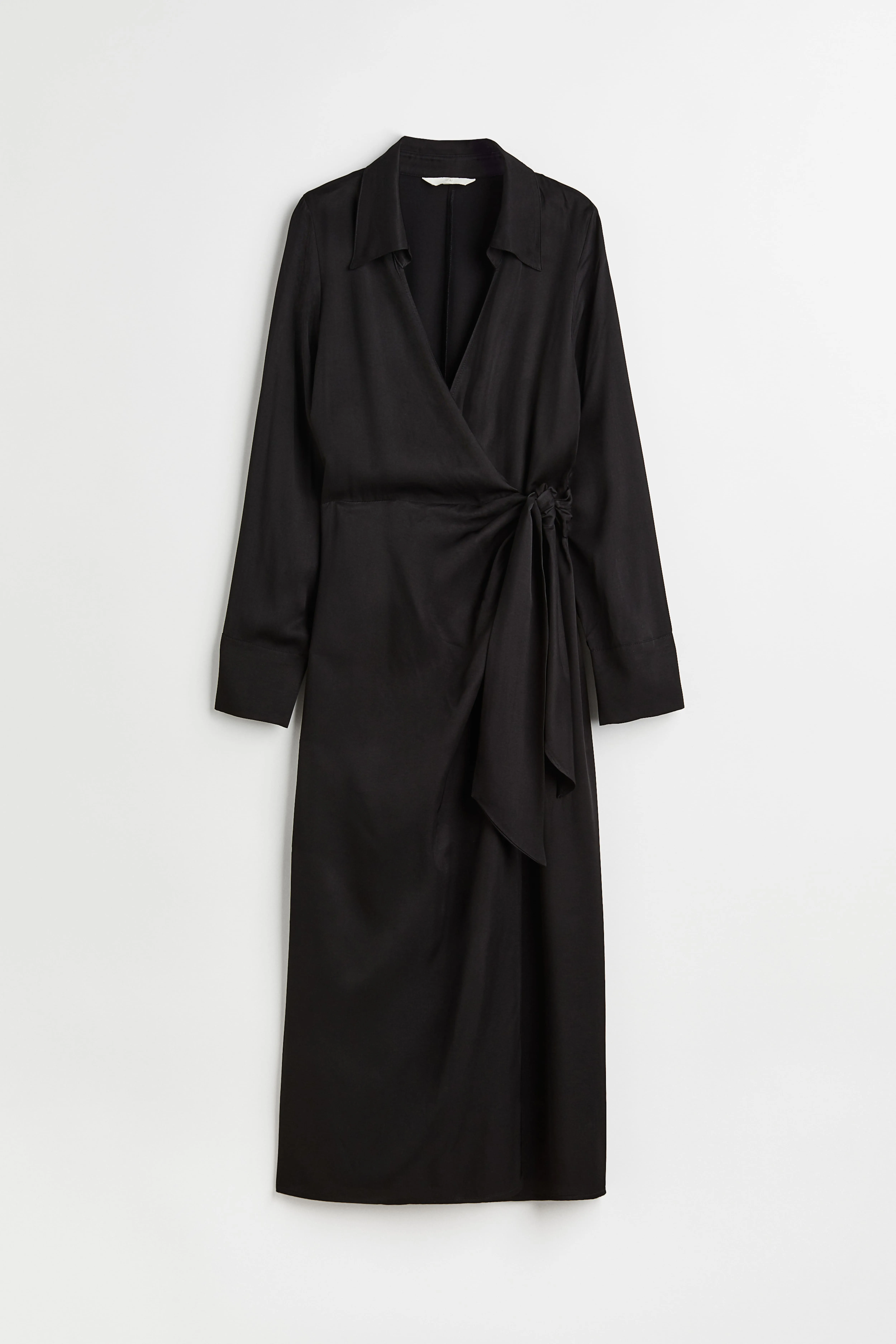 Satin wrap dress - V-neck - Long sleeve - Black - Ladies | H&M GB