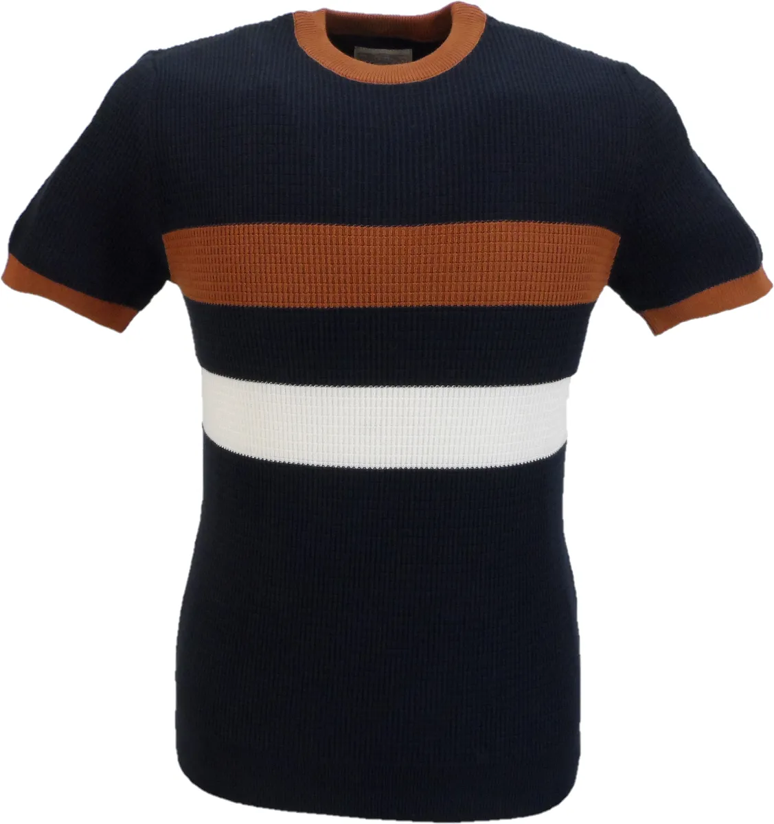 Ska & Soul Mens Navy Blue Stripe Front Waffle Pullover