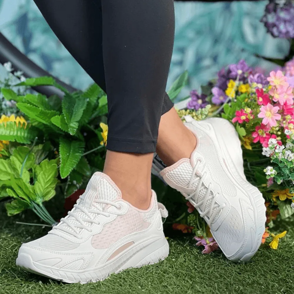 Skechers Bobs Find Solace White and Pink Chunky Trainers