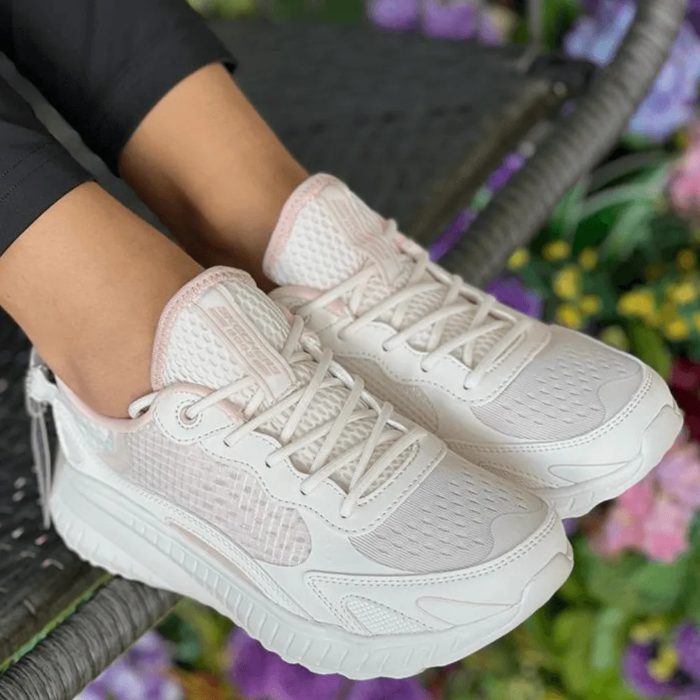 Skechers Bobs Find Solace White and Pink Chunky Trainers