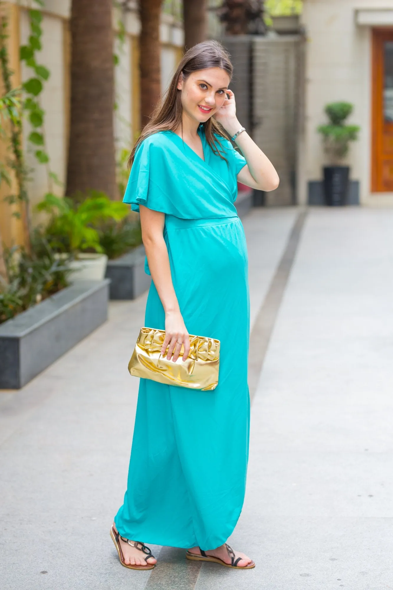 Sky Stretchable Maternity & Nursing Wrap Dress