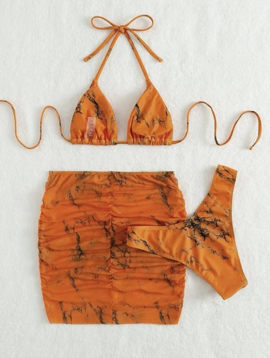 Smudged Hanging Neck Bikini Set