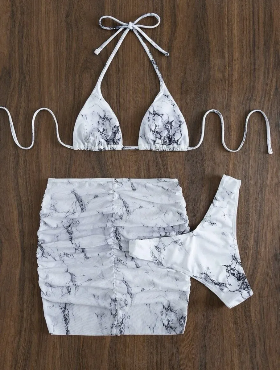 Smudged Hanging Neck Bikini Set