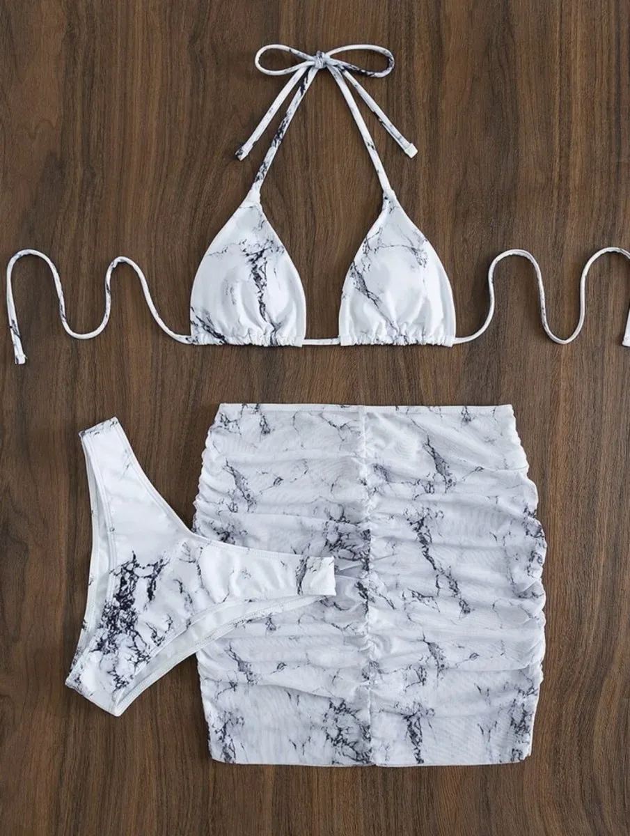 Smudged Hanging Neck Bikini Set