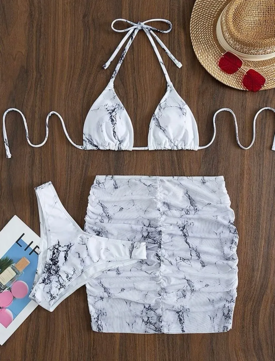 Smudged Hanging Neck Bikini Set