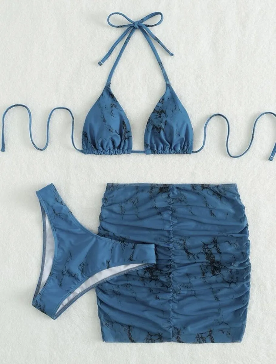 Smudged Hanging Neck Bikini Set