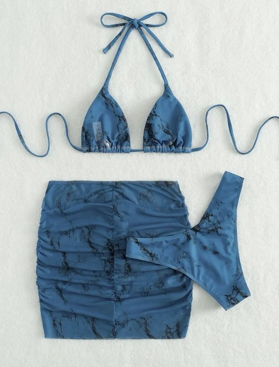 Smudged Hanging Neck Bikini Set