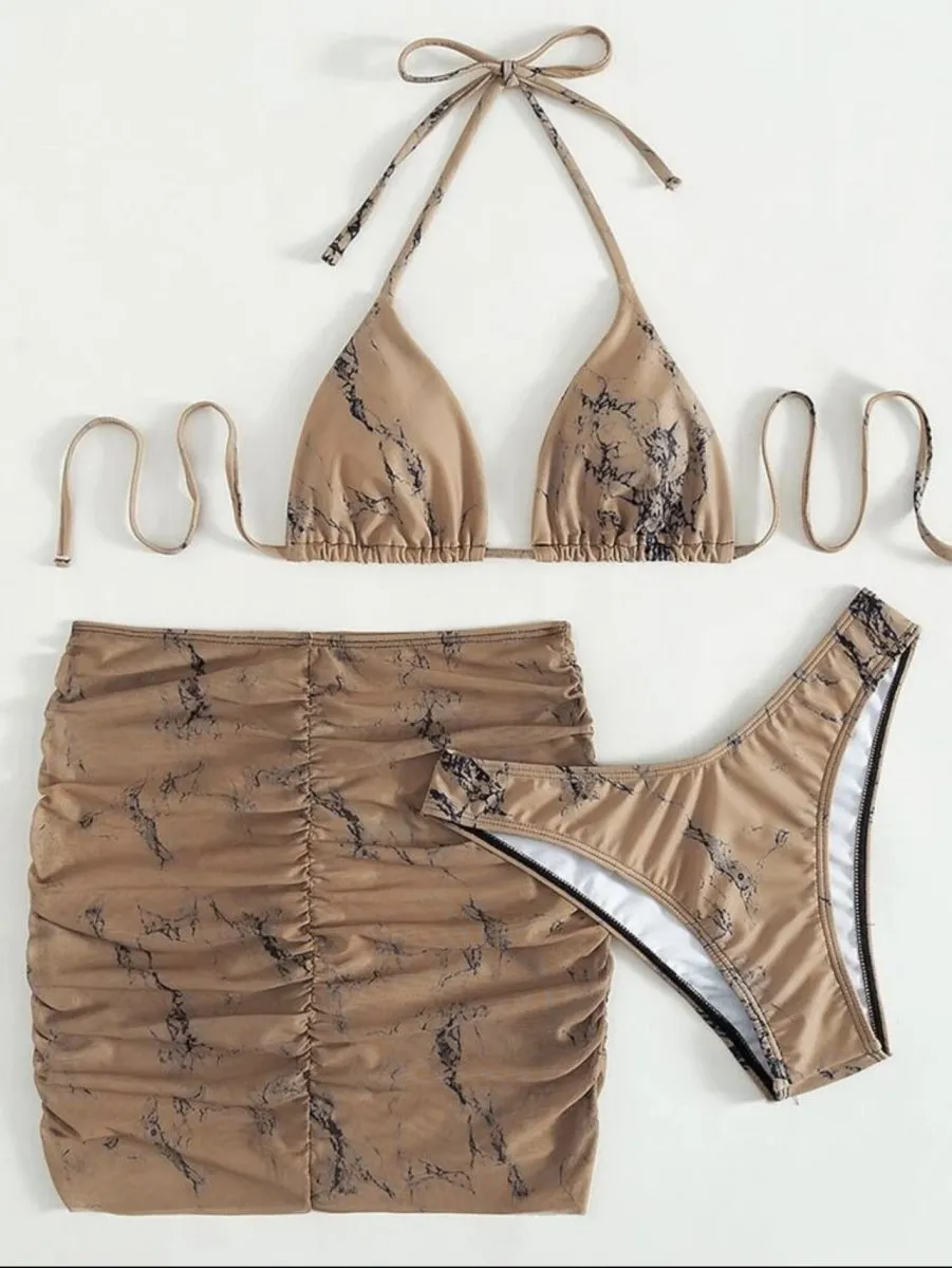 Smudged Hanging Neck Bikini Set