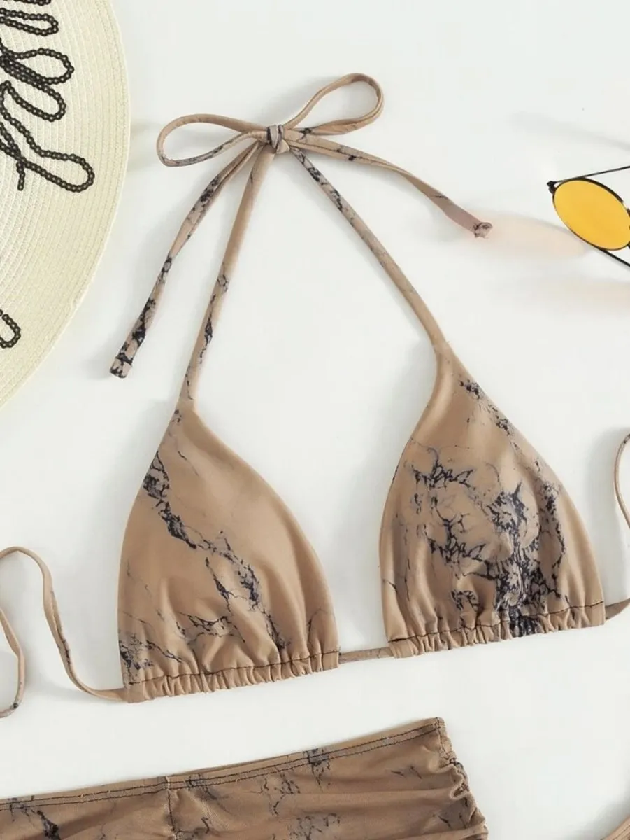 Smudged Hanging Neck Bikini Set