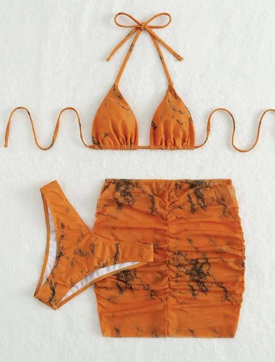 Smudged Hanging Neck Bikini Set