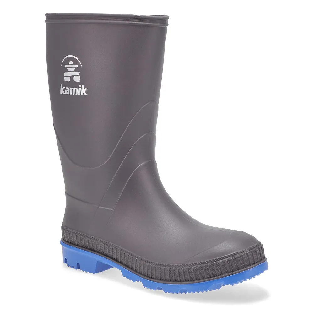 Soft Moc Boys Stomp Waterproof Rain Boot - Charcoal/Blue