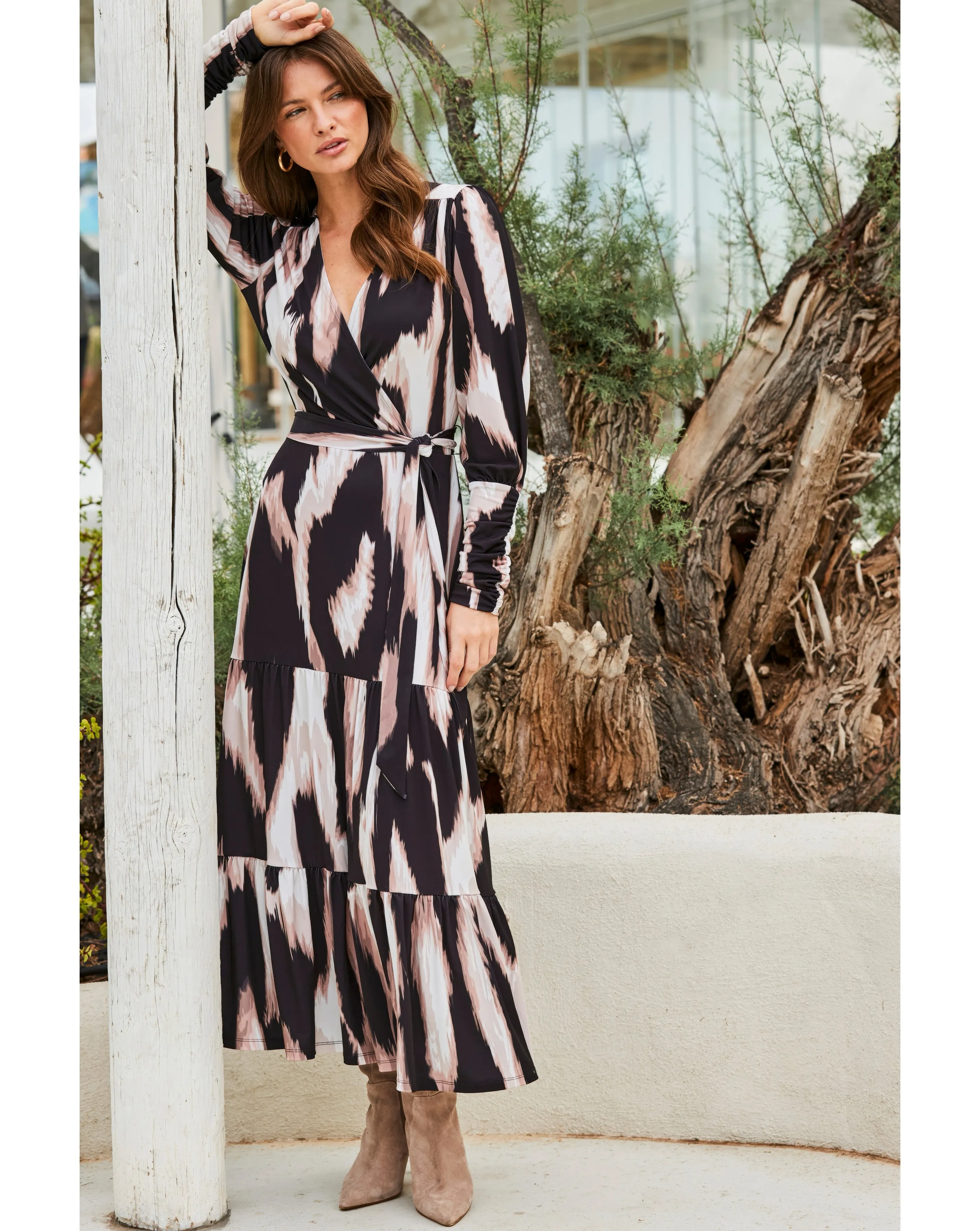 Sosandar Animal Print Midi Wrap Dress