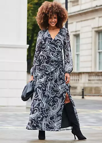 Sosandar Black Paisley Print Wrap Maxi Dress | Grattan