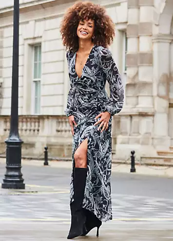 Sosandar Black Paisley Print Wrap Maxi Dress | Grattan