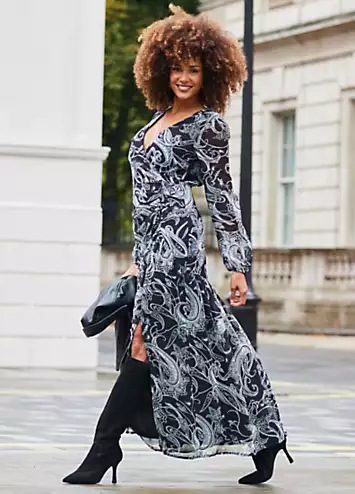 Sosandar Black Paisley Print Wrap Maxi Dress | Grattan