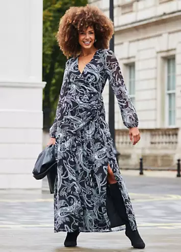 Sosandar Black Paisley Print Wrap Maxi Dress | Grattan