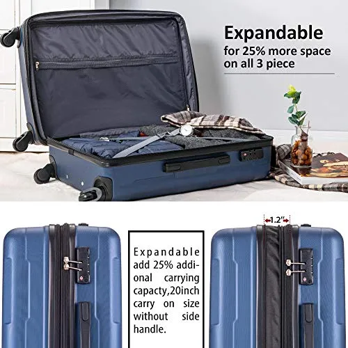 SSLine 3-Piece Hard-Shell Luggage Set with Spinner Wheels and TSA Lock Modern Elegant Expandable Travel Suitcase Lightweight Har