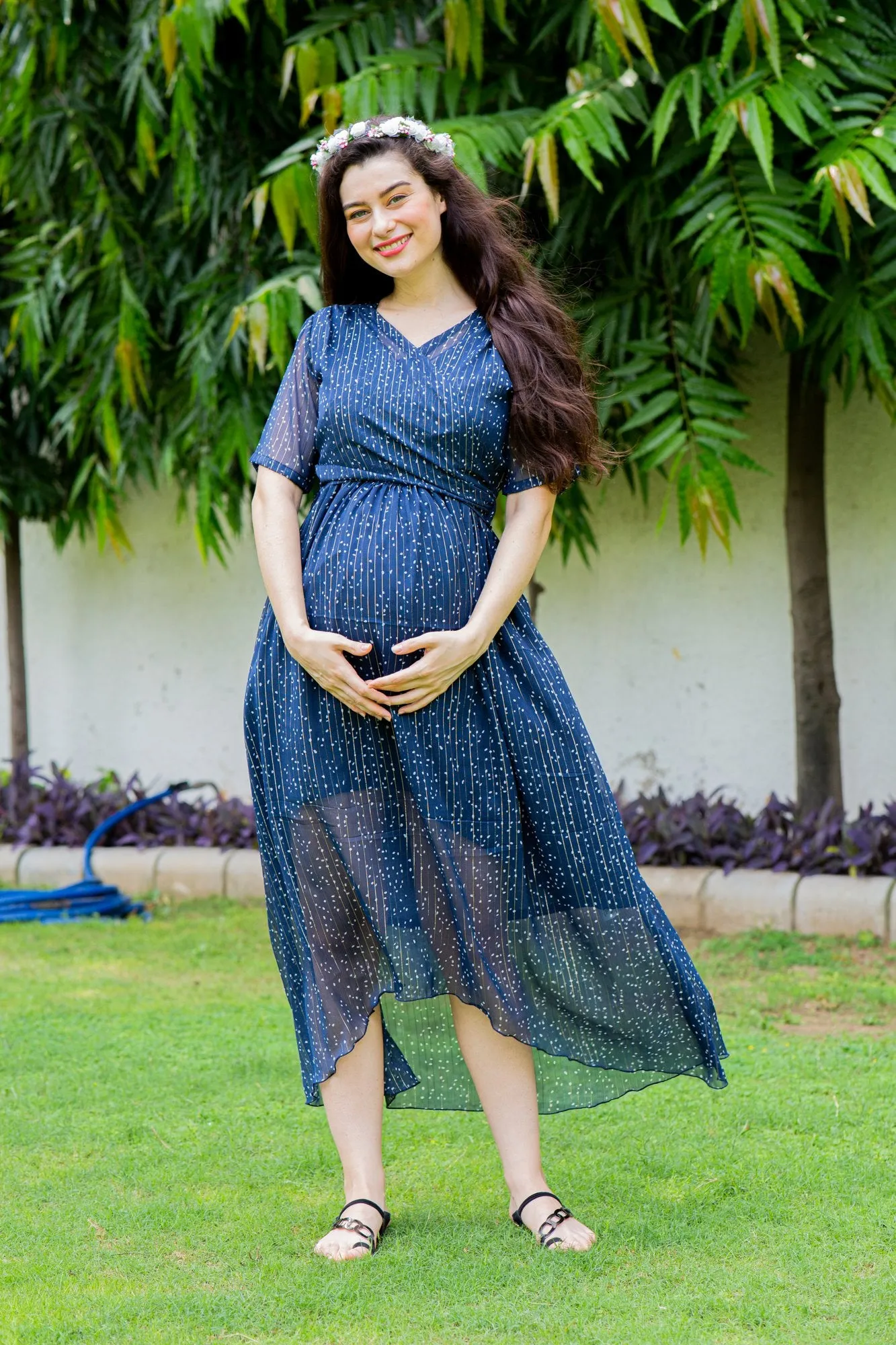 Starry Midnight Maternity & Nursing Hi-Low Wrap Dress