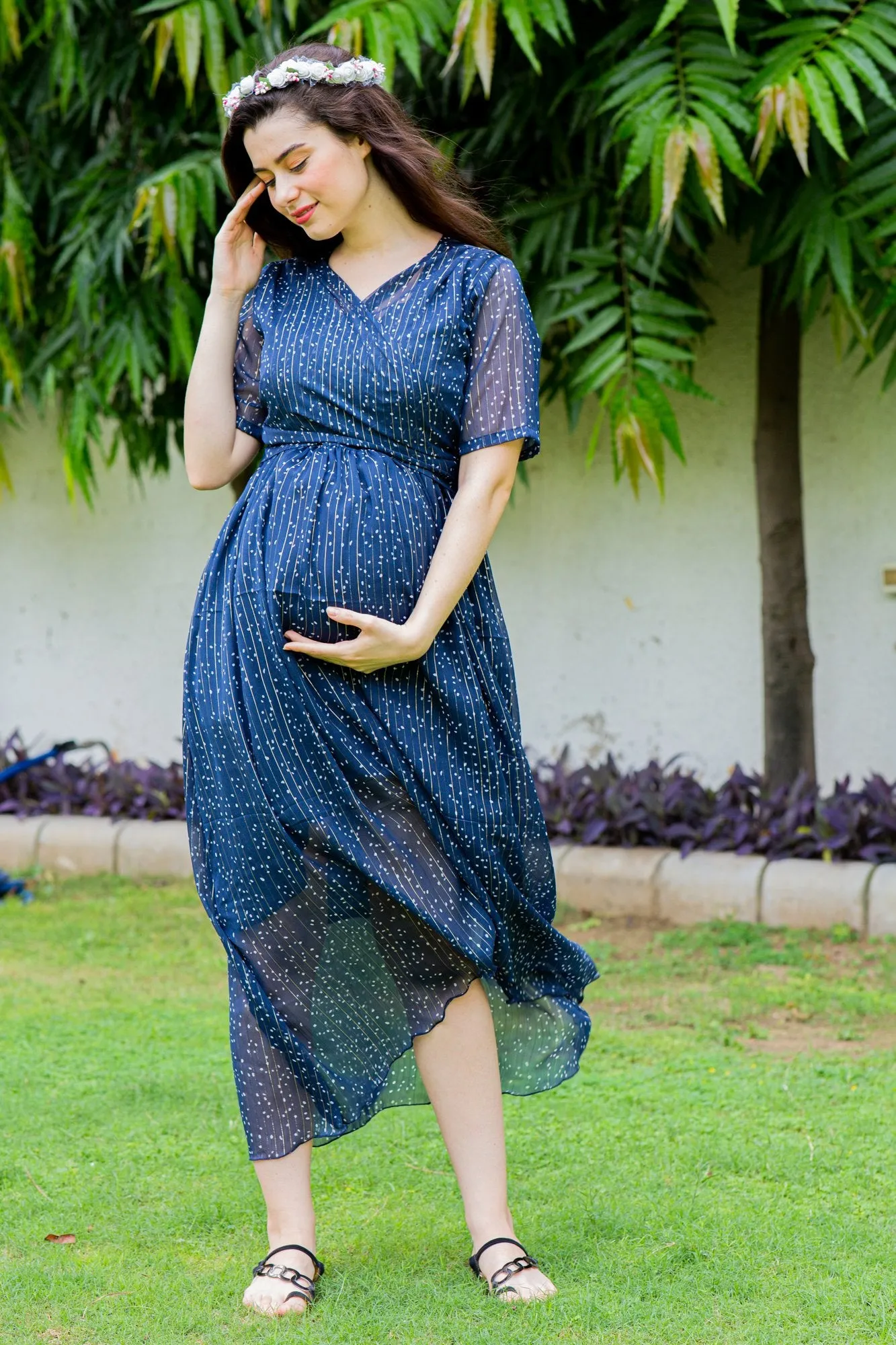 Starry Midnight Maternity & Nursing Hi-Low Wrap Dress