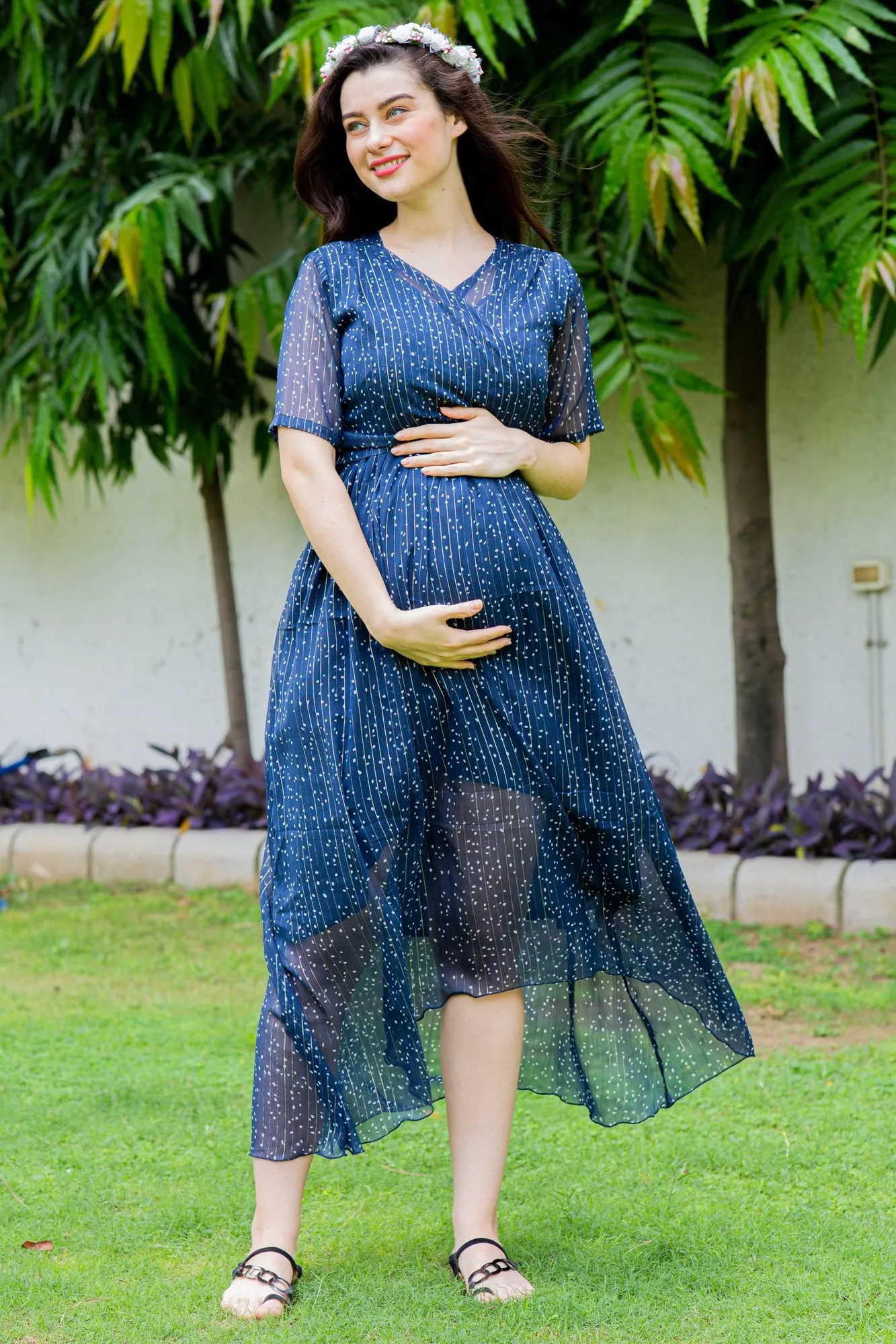 Starry Midnight Maternity & Nursing Hi-Low Wrap Dress