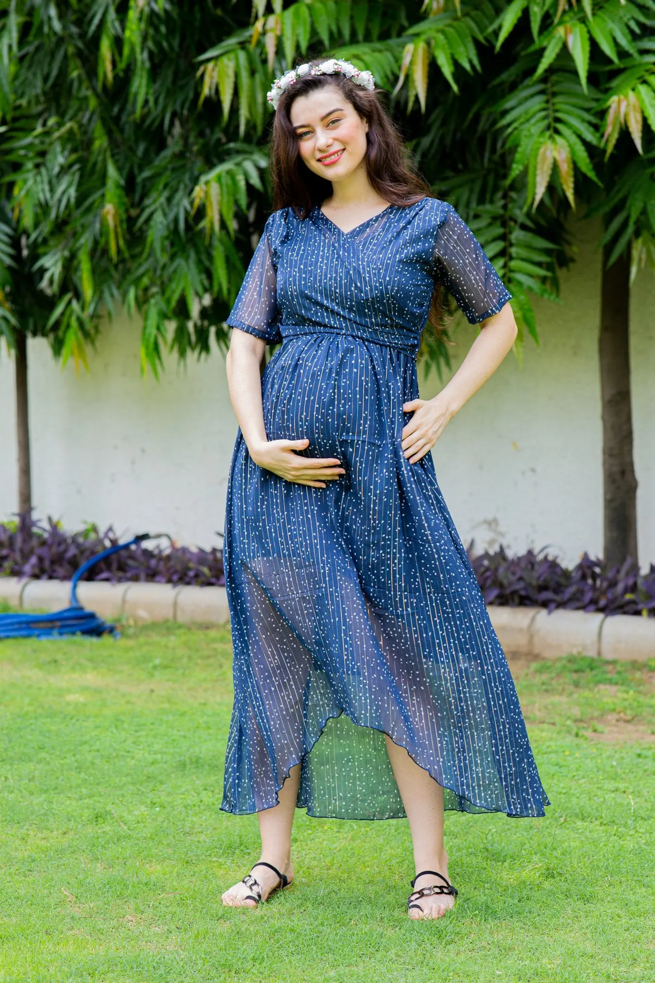 Starry Midnight Maternity & Nursing Hi-Low Wrap Dress