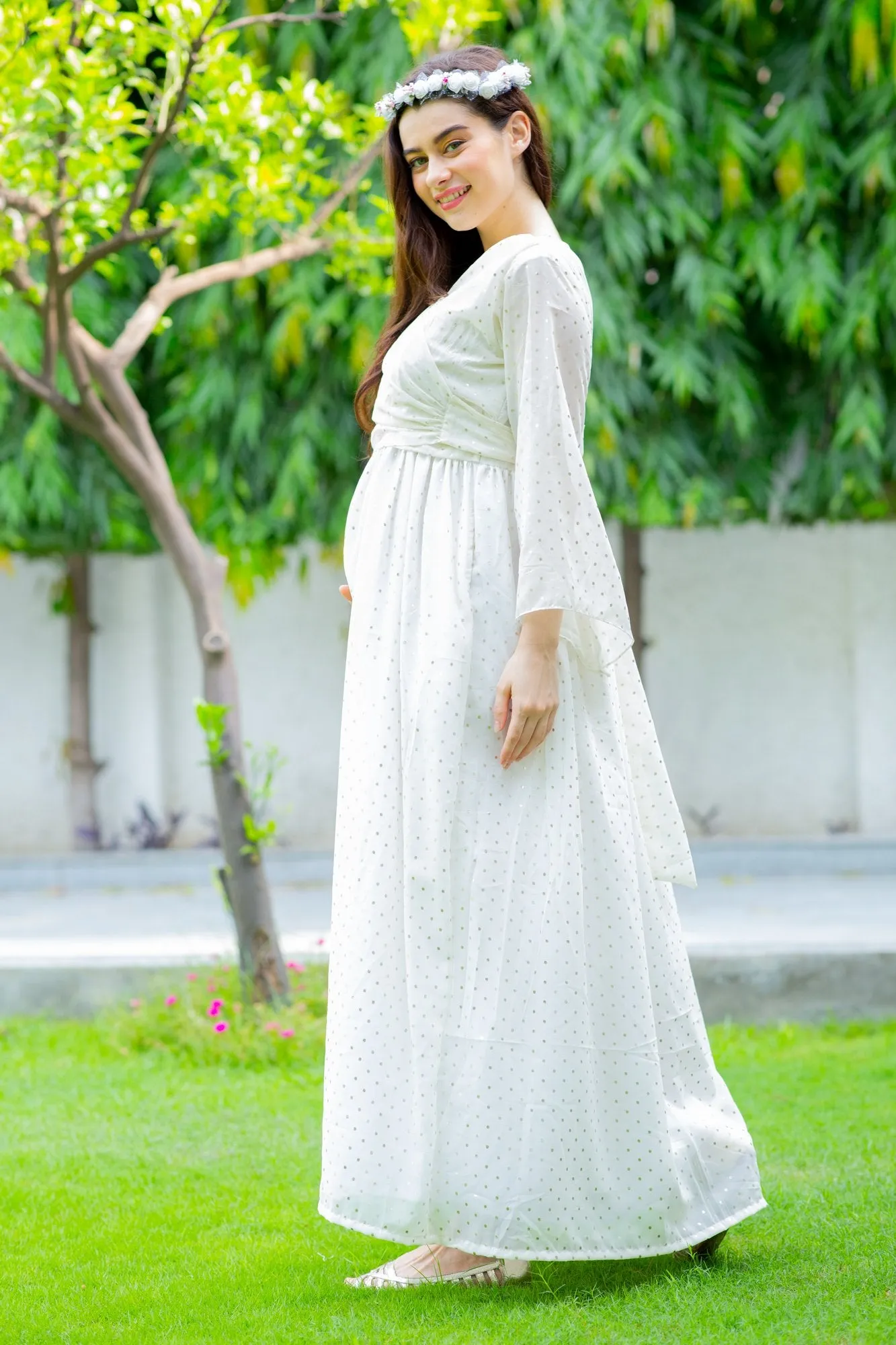 Starry White Maternity & Nursing Wrap Dress