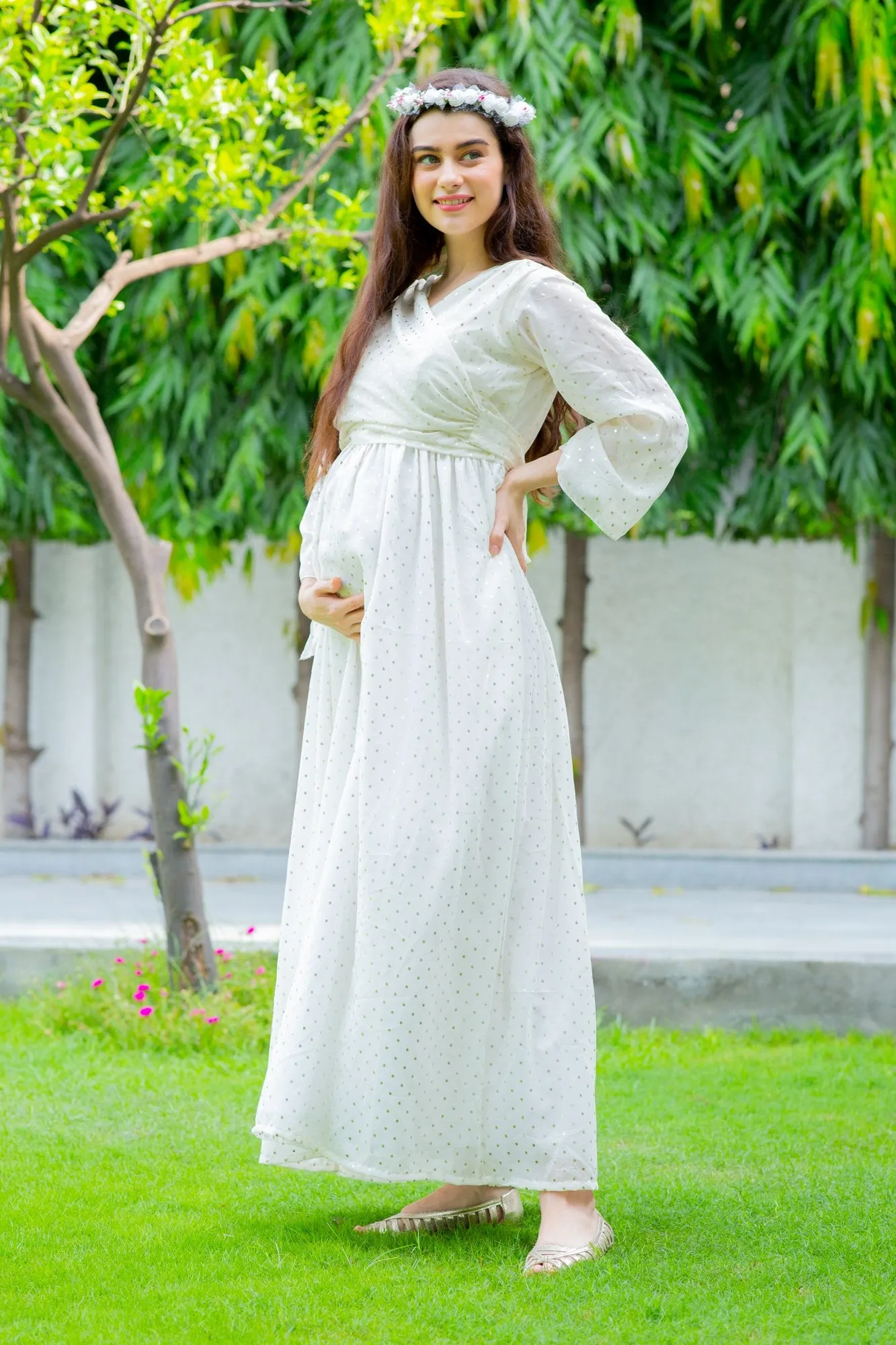 Starry White Maternity & Nursing Wrap Dress