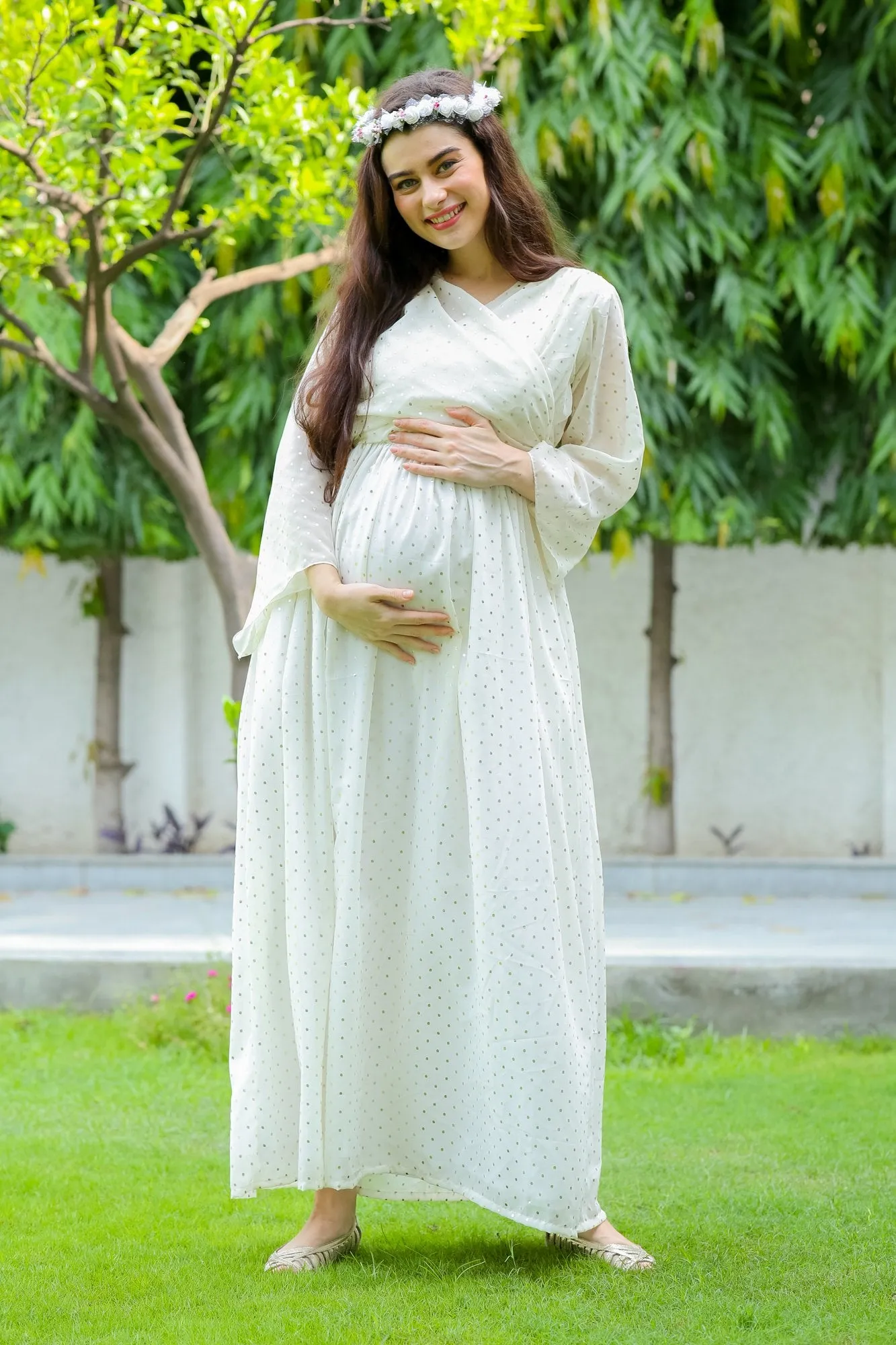 Starry White Maternity & Nursing Wrap Dress