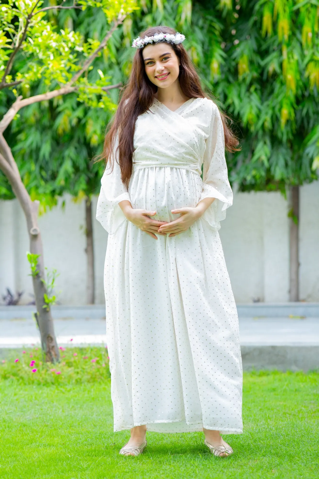 Starry White Maternity & Nursing Wrap Dress