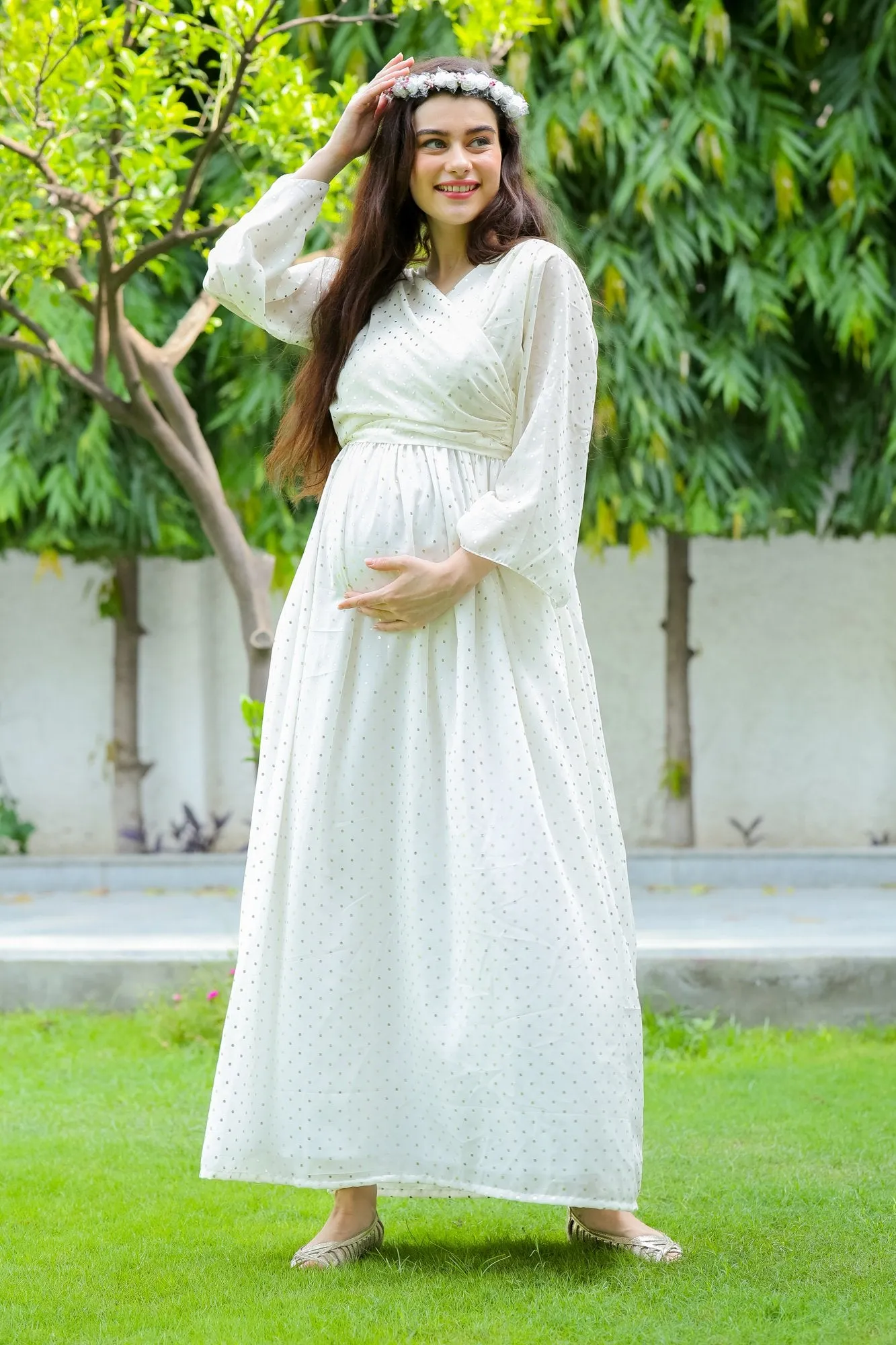 Starry White Maternity & Nursing Wrap Dress